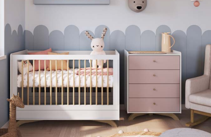 Juego de Dormitorio Infantil Cuna + Cajonera Rosa
