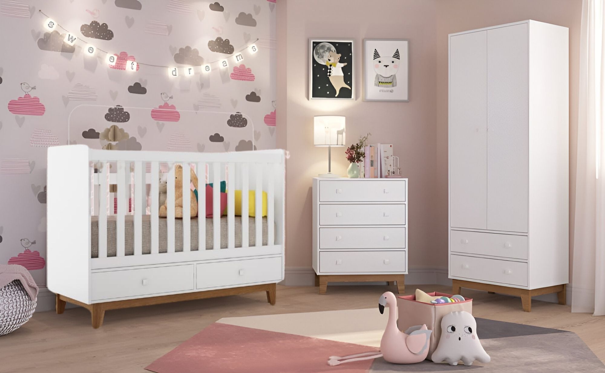 Juego de Dormitorio Infantil Cuna + Cajonera + Ropero