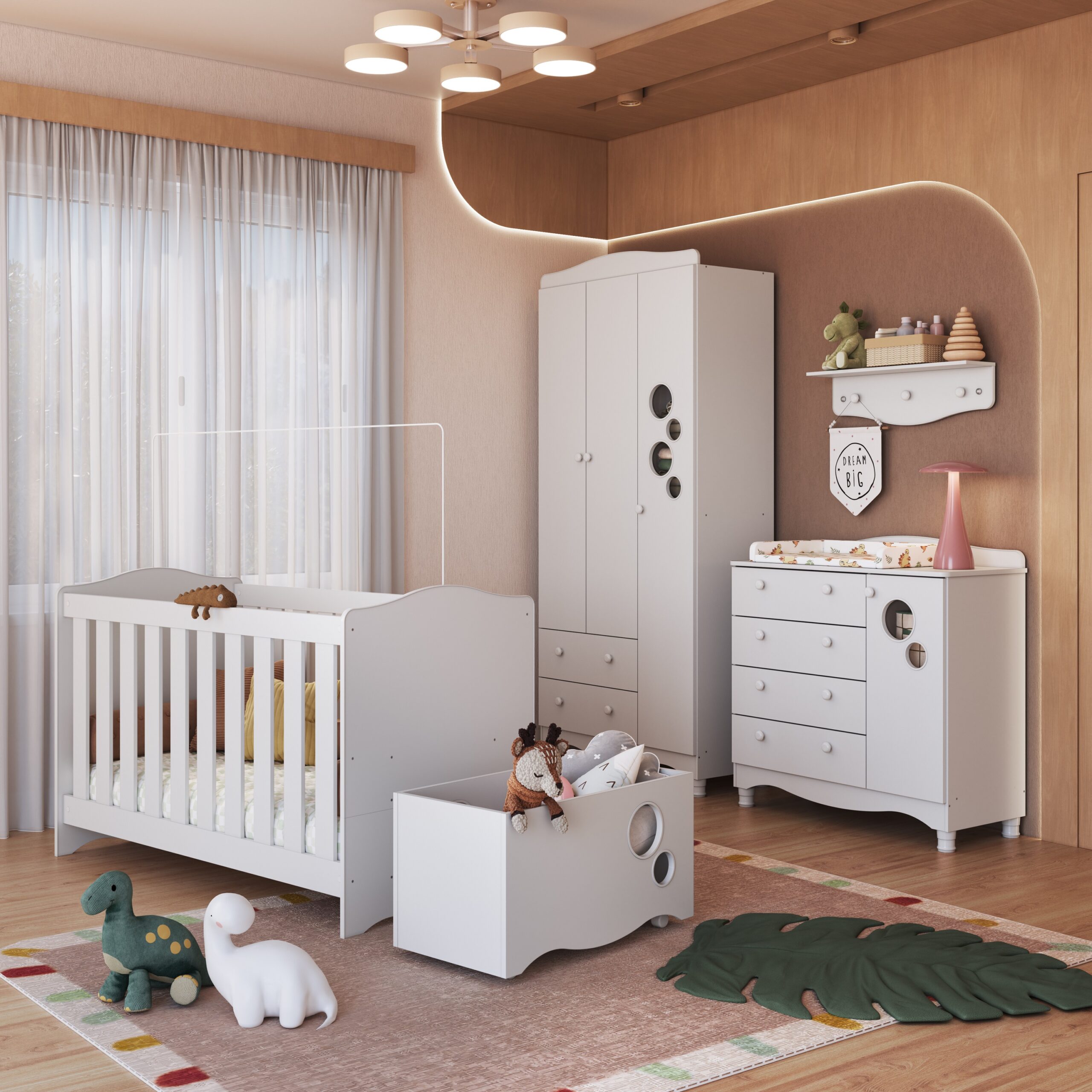 Juego de Dormitorio Infantil Cuna + Cajonera + Ropero