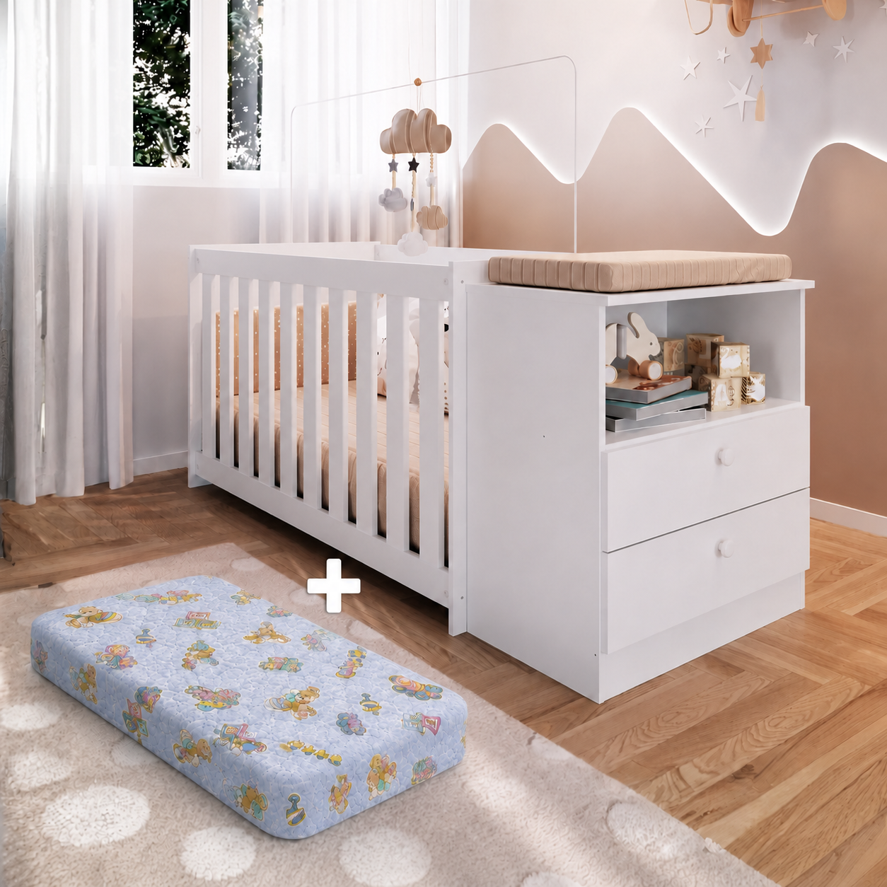 Cuna Zuri - Transformable 3 en 1 con Cajonera + colchon