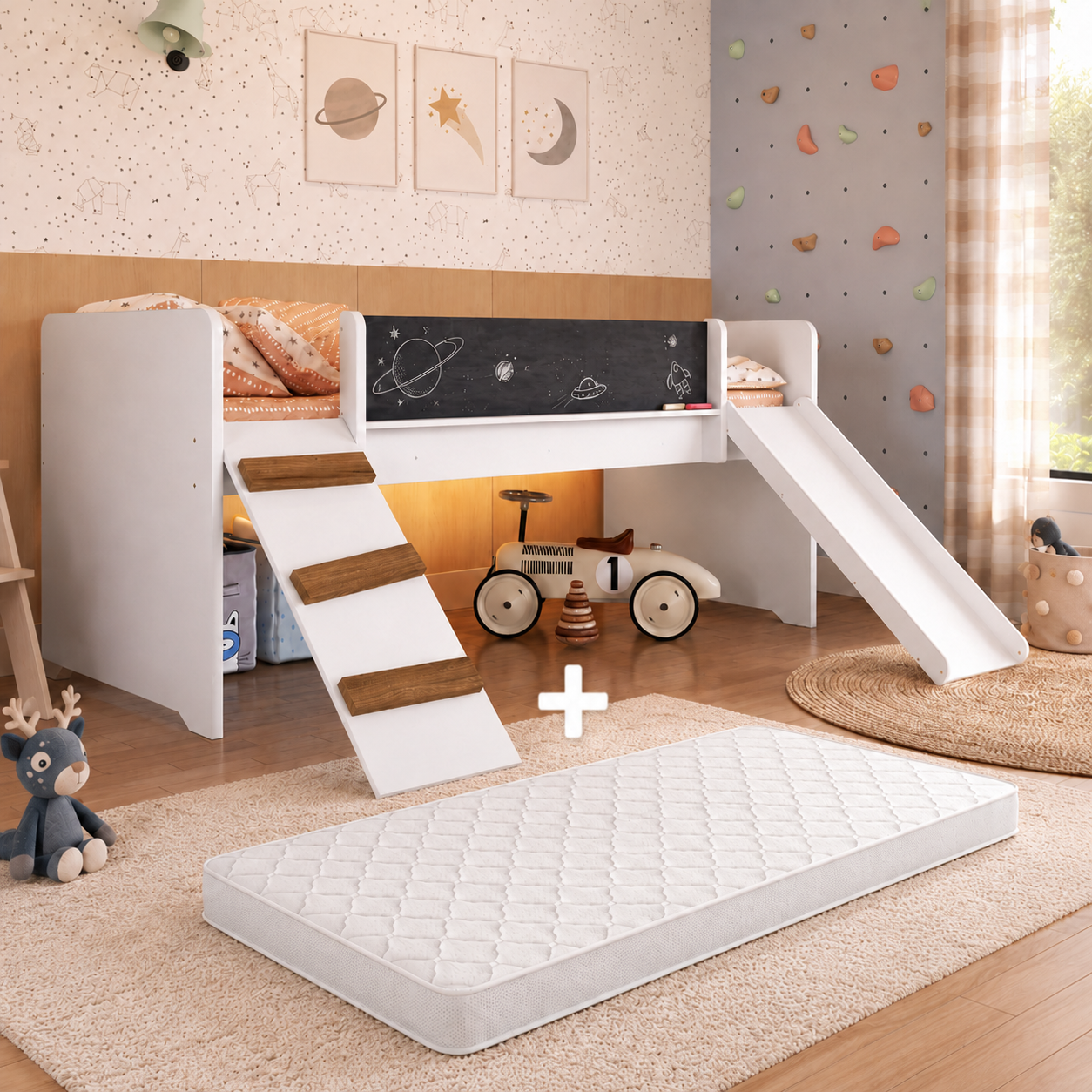 Cama Miel - Con Tobogán y Pizarrón + Colchon - PROMO COMBO - Imagen 2