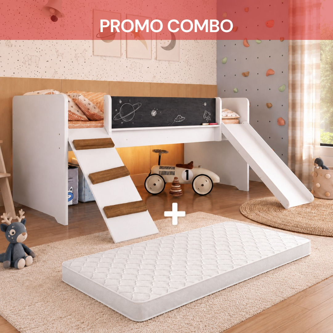 Cama Miel - Con Tobogán y Pizarrón + Colchon - PROMO COMBO