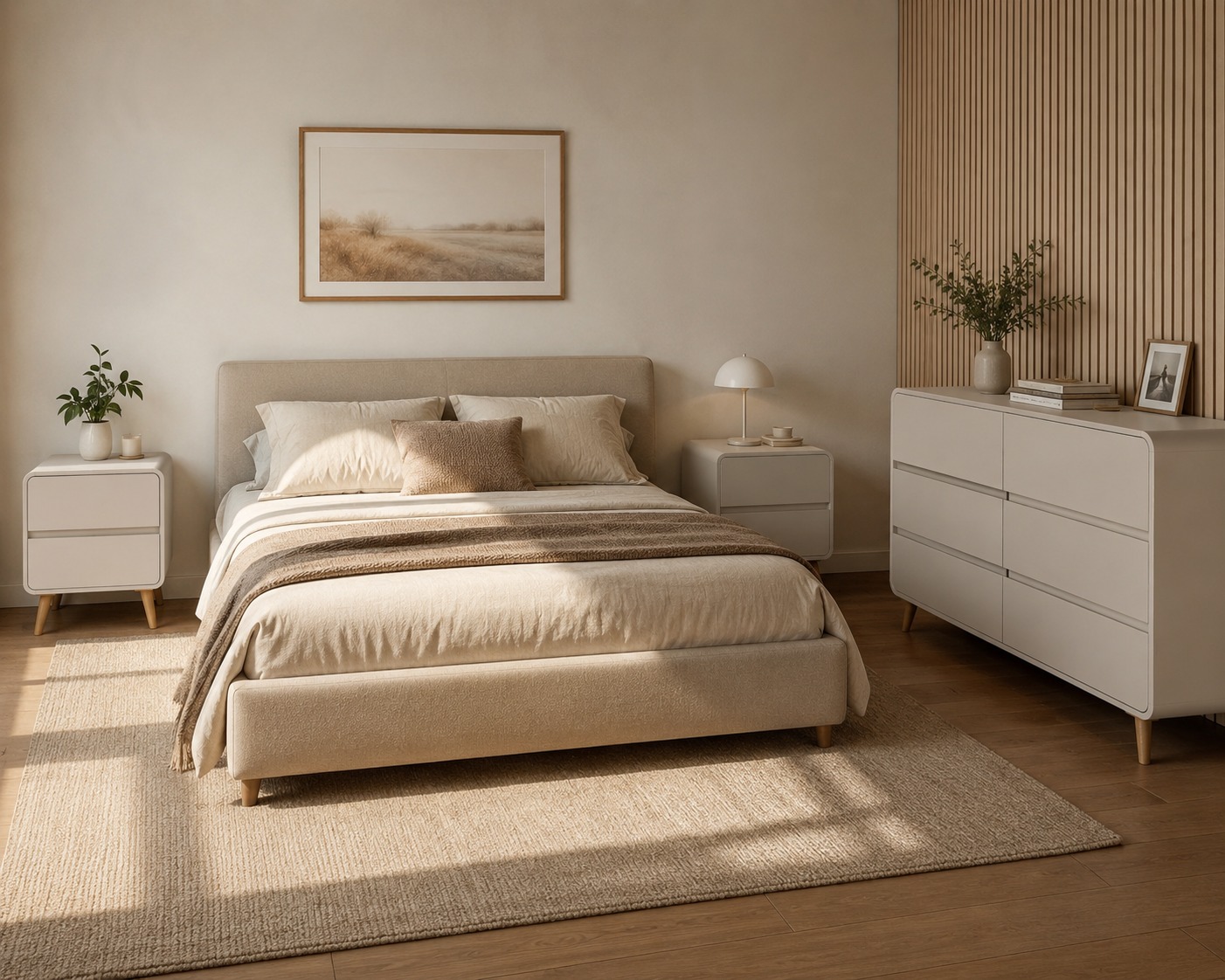 Juego de Cajonera + Mesas de Luz Alba - Beige
