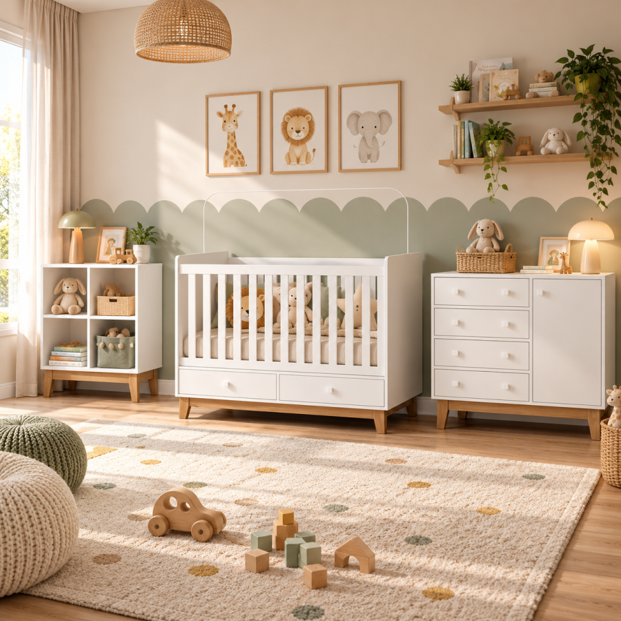 Juego de Dormitorio Roma Cuna + Estantería + Cajonera – RM Muebles & Deco