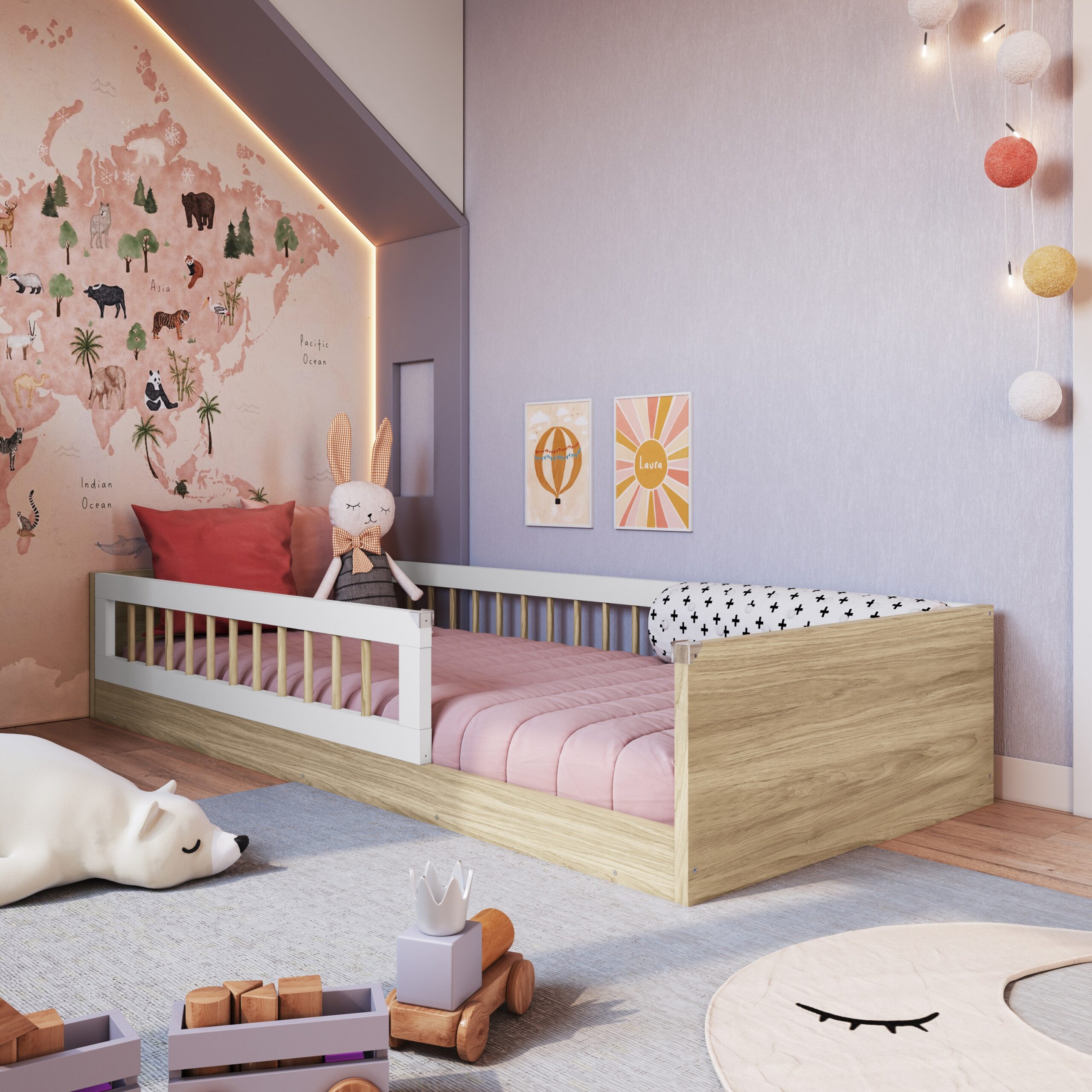 Cama Infantil Estilo Montessori Marrón