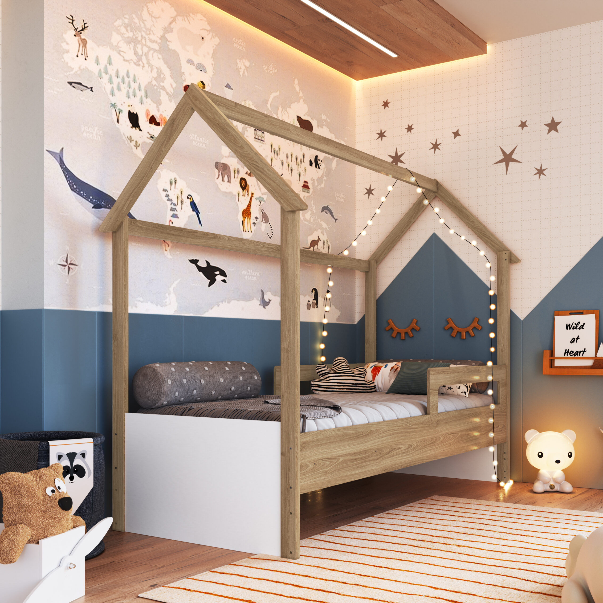 Cama Infantil Estilo Montessori Marrón con Blanco - Imagen 2