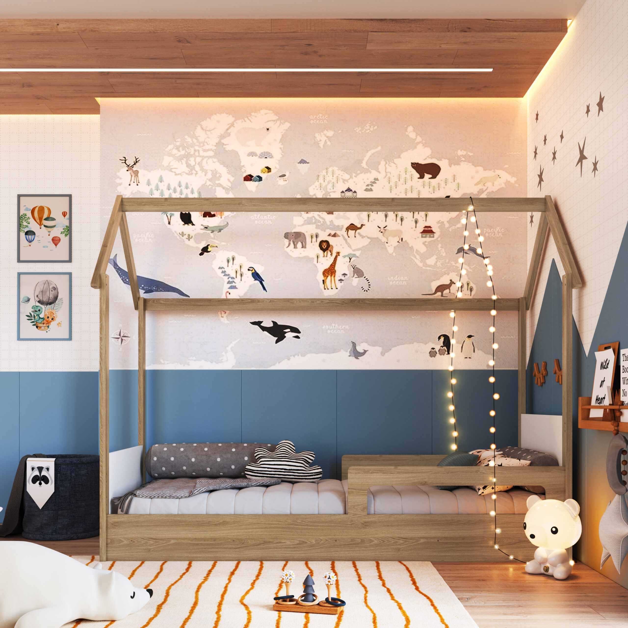 Cama Infantil Estilo Montessori Marrón con Blanco