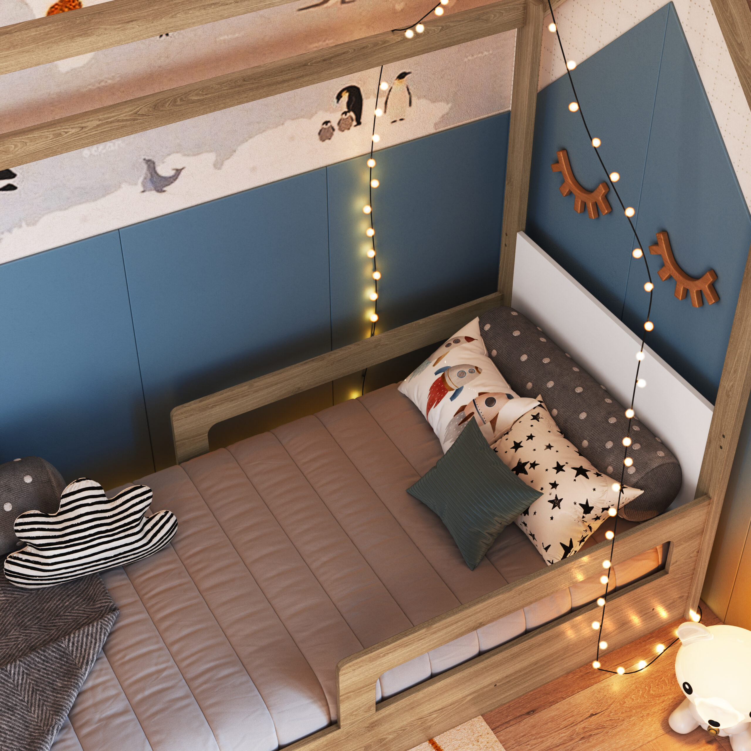 Cama Infantil Estilo Montessori Marrón con Blanco - Imagen 3