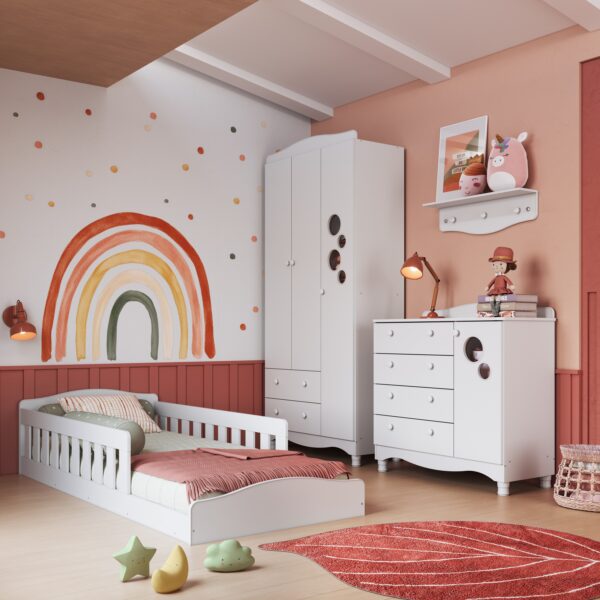 Juego de Dormitorio Infantil Cama+Cajonera+Ropero